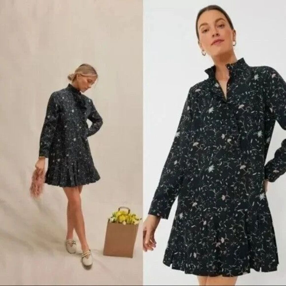 Tuckernuck NEW Black Vine Floral Mini Dress XX Small Tencel Linen Rayon